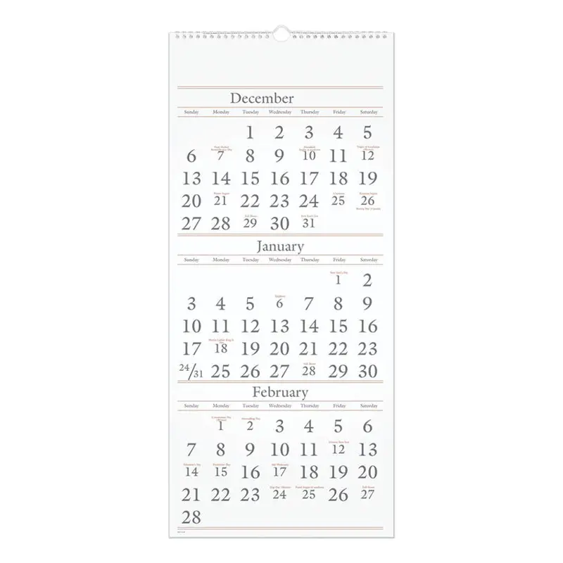 AT-A-GLANCE Three-Month Reference Wall Calendar, 12 x 27, White Sheets, 14-Month: Dec 2025 to Feb 2027 (AAGSW11528) Each