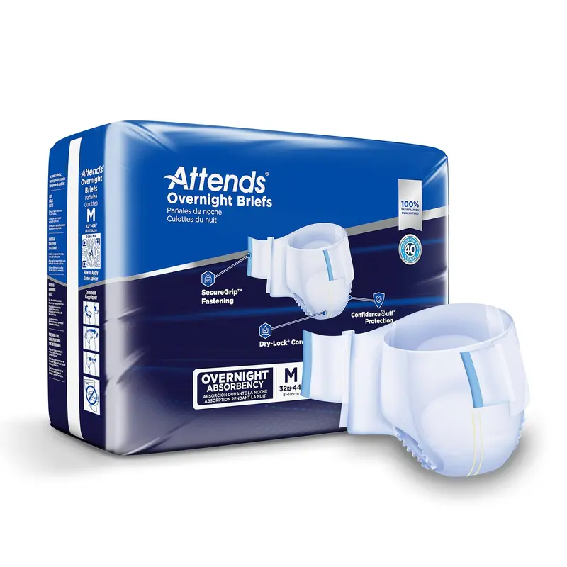 Attends Overnight Unisex Adult Incontinence Brief Medium Disposable Heavy Absorbency (1078990_CS) 72/CS