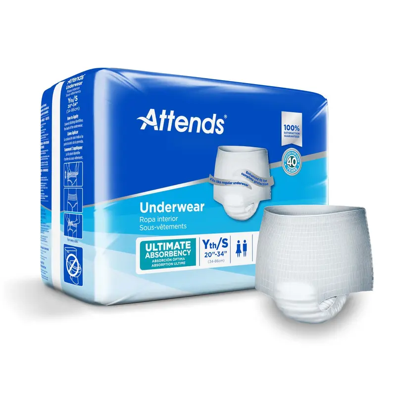 Attends Unisex Adult Absorbent Underwear Pull On with Tear Away Seams Small Disposable Heavy Absorbency (546743_CS) 80/CS
