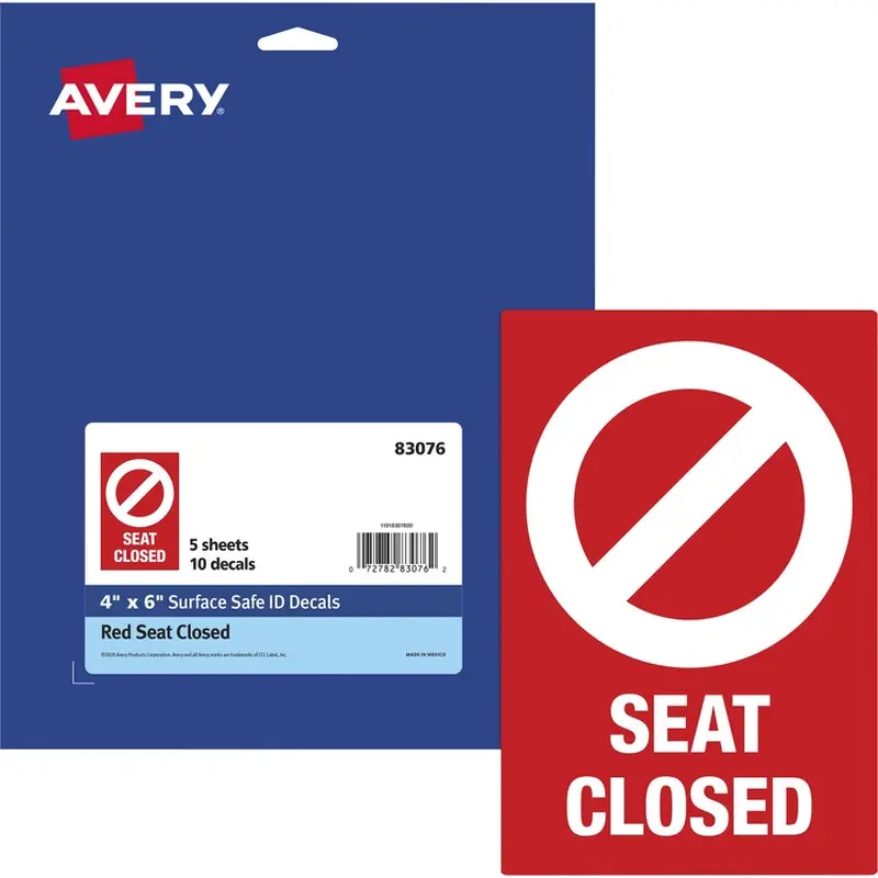 Avery® Decals,"Seat Closedt" ,F/Chair,Removable,4"X6" ,10/Pk,We (AVE83076) Pack of 10