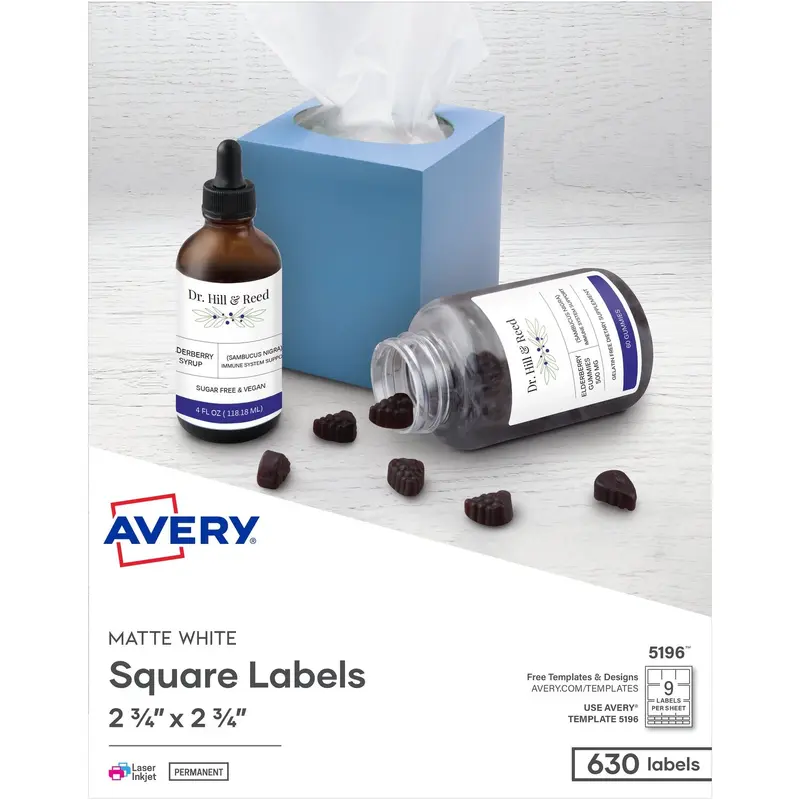 Avery® Laser/Ink Jet Printer 3.5" Diskette Labels, 630 White Labels per Box (AVE5196) Box of 650