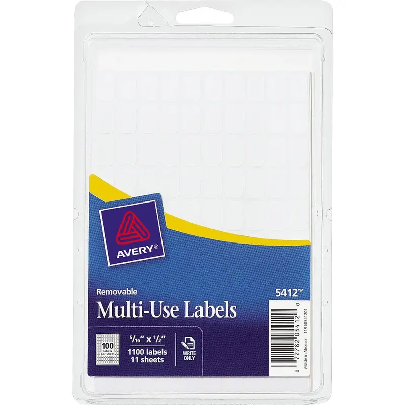 Avery® Self Adhesive White Removable Labels, Rectangular, 5/16"x1/2", 1000 per Pack (AVE05412) Pack of 1000