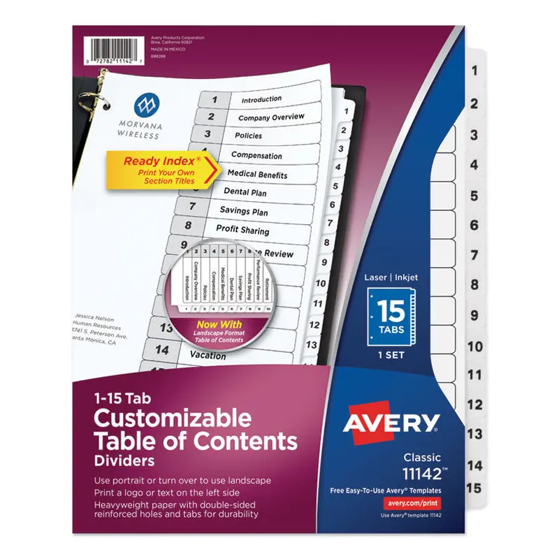 Avery Customizable TOC Ready Index Black and White Dividers, 15-Tab, 1 to 15, 11 x 8.5, 1 Set (AVE11142) Set of 15