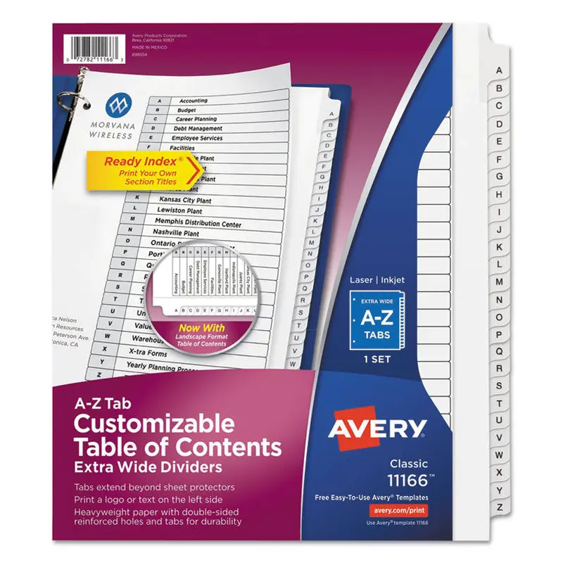 Avery Customizable TOC Ready Index Black and White Dividers, 26-Tab, A to Z, 11 x 9.25, 1 Set (AVE11166) Each