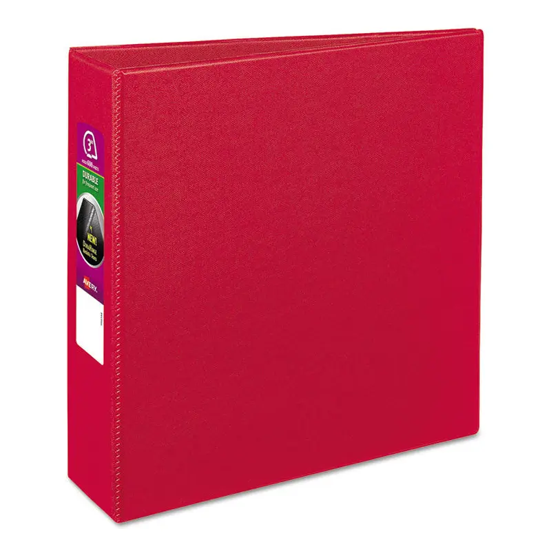 Avery Durable Non-View Binder with DuraHinge and Slant Rings, 3 Rings, 3" Capacity, 11 x 8.5, Red (AVE27204) Each