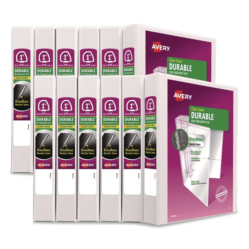 Avery Durable View Binder with DuraHinge and EZD Rings, 3 Rings, 1" Capacity, 11 x 8.5, White, 12/Carton (9301) (AVE09301CT) Case of 12