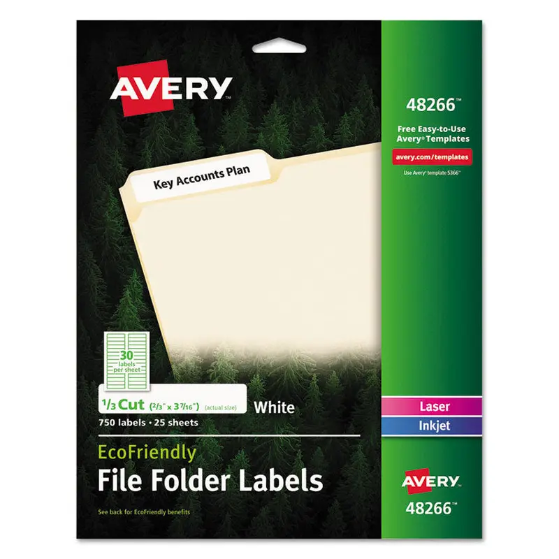Avery EcoFriendly Permanent File Folder Labels, 0.66 x 3.44, White, 30/Sheet, 25 Sheets/Pack (AVE48266) Pack of 750