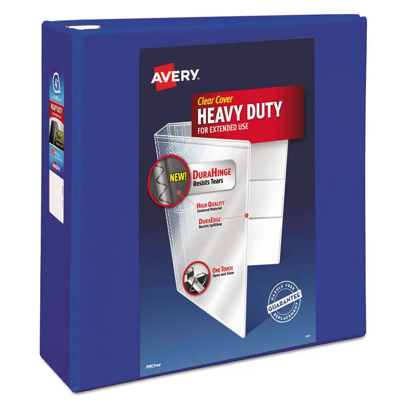 Avery Heavy-Duty View Binder with DuraHinge and Locking One Touch EZD Rings, 3 Rings, 4" Capacity, 11 x 8.5, Pacific Blue (AVE79814) Each