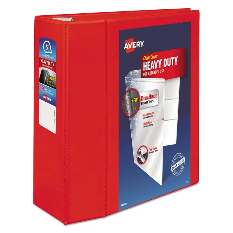 Avery Heavy-Duty View Binder with DuraHinge and Locking One Touch EZD Rings, 3 Rings, 5" Capacity, 11 x 8.5, Red (AVE79327) Each