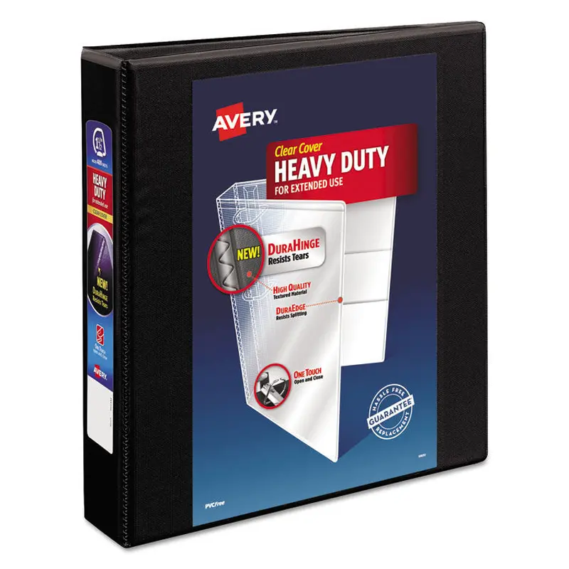 Avery Heavy-Duty View Binder with DuraHinge and One Touch EZD Rings, 3 Rings, 1.5" Capacity, 11 x 8.5, Black (AVE79695) Each