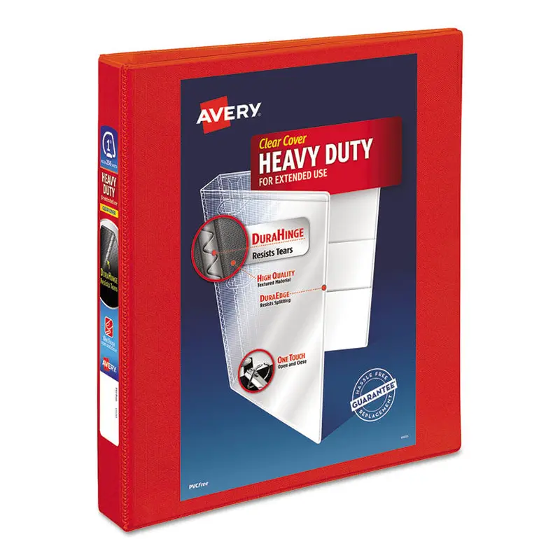 Avery Heavy-Duty View Binder with DuraHinge and One Touch EZD Rings, 3 Rings, 1.5" Capacity, 11 x 8.5, Red (AVE79171) Each