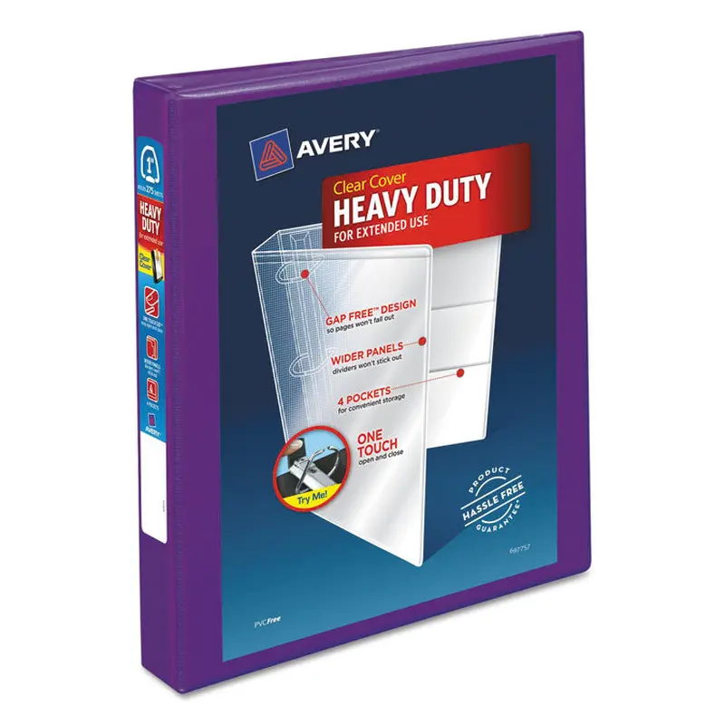 Avery Heavy-Duty View Binder with DuraHinge and One Touch EZD Rings, 3 Rings, 1" Capacity, 11 x 8.5, Purple (AVE79771) Each