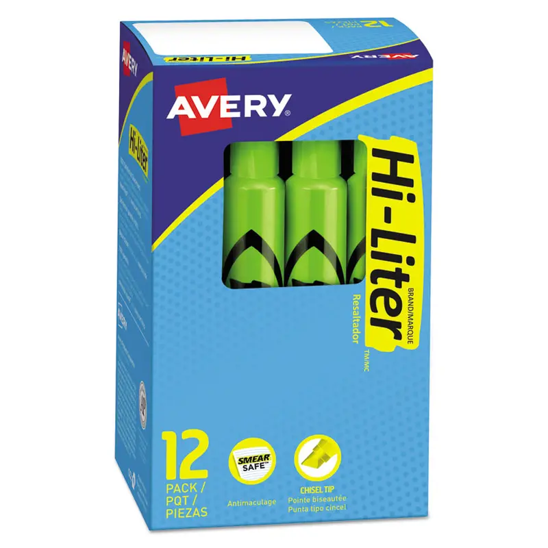 Avery HI-LITER Desk-Style Highlighters, Fluorescent Green Ink, Chisel Tip, Green/Black Barrel, Dozen (AVE24020) 1 Dozen