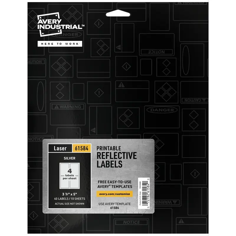 Avery® Reflective Sign Labels, 3 1/2" x 5", Silver, 40 Labels/Pack (AVE61584) Each