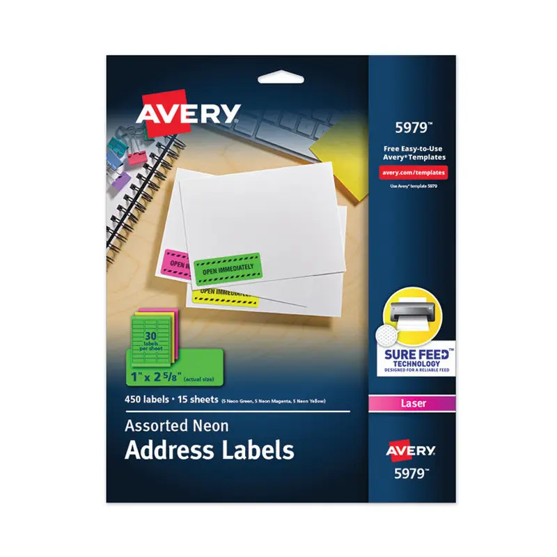 Avery High-Visibility Permanent Laser ID Labels, 1 x 2.63, Asst. Neon, 450/Pack (AVE5979) Pack of 450