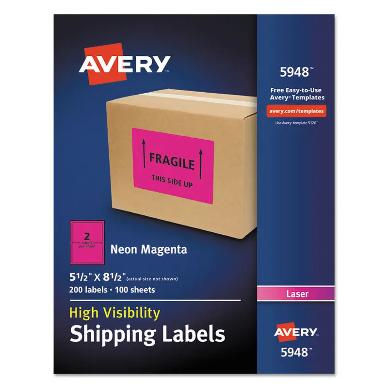 Avery High-Visibility Permanent Laser ID Labels, 5.5 x 8.5, Neon Magenta, 200/Box (AVE5948) Box of 200