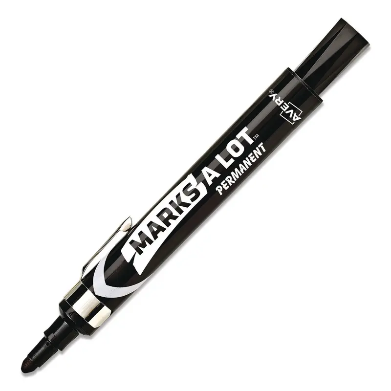 Avery MARKS A LOT Large Desk-Style Permanent Marker with Metal Pocket Clip, Broad Bullet Tip, Black (AVE24878EA) Each