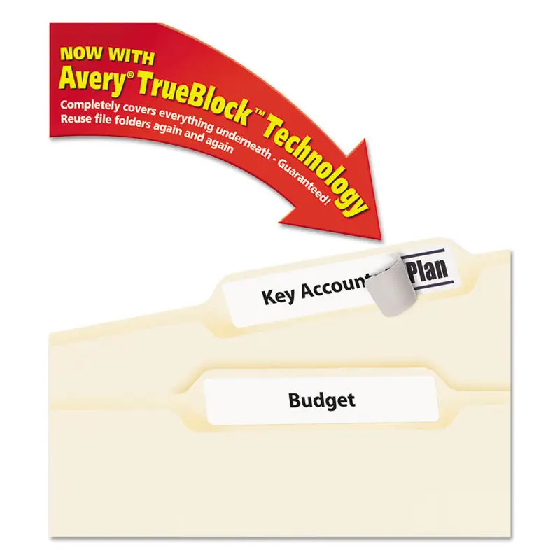 Avery Permanent TrueBlock File Folder Labels with Sure Feed Technology, 0.66 x 3.44, White, 30/Sheet, 60 Sheets/Box (AVE75366) Box of 1800
