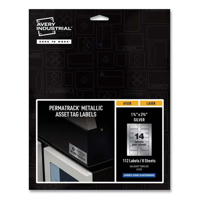 Avery PermaTrack Metallic Asset Tag Labels, Laser Printers, 1.25 x 2.75, Silver, 14/Sheet, 8 Sheets/Pack (AVE61528) Pack of 112