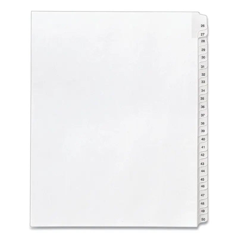 Avery Preprinted Legal Exhibit Side Tab Index Dividers, Allstate Style, 25-Tab, 26 to 50, 11 x 8.5, White, 1 Set, (1702) (AVE01702) Pack of 25