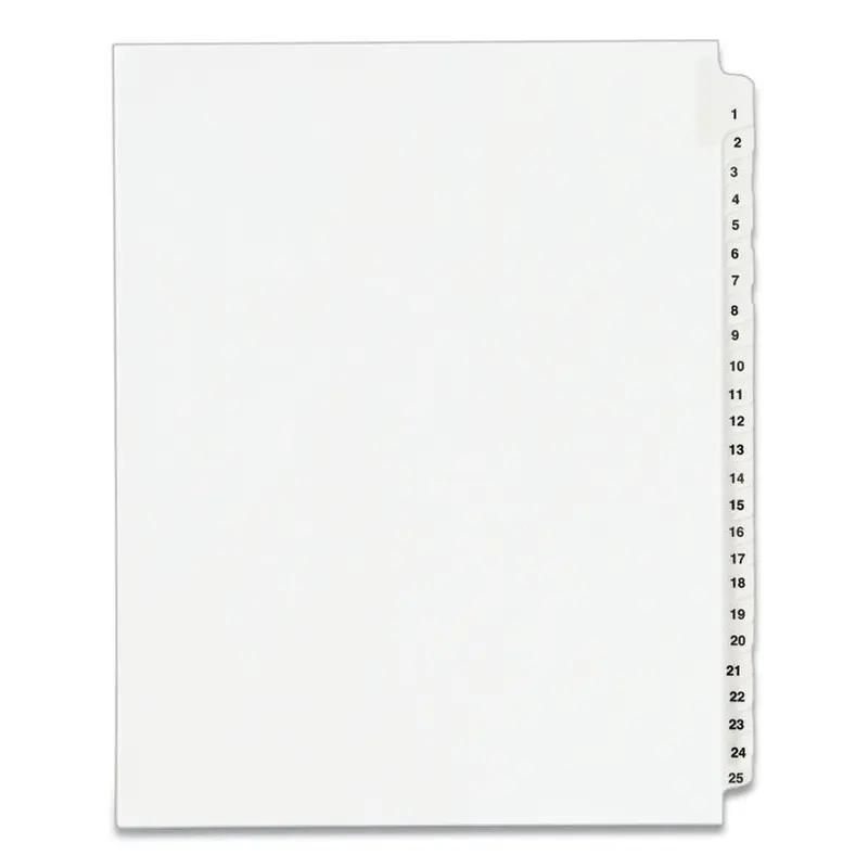 Avery Preprinted Legal Exhibit Side Tab Index Dividers, Avery Style, 25-Tab, 1 to 25, 11 x 8.5, White, 1 Set, (1330) (AVE01330) Pack of 25