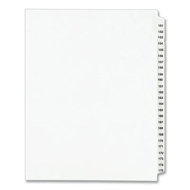 Avery Preprinted Legal Exhibit Side Tab Index Dividers, Avery Style, 25-Tab, 151 to 175, 11 x 8.5, White, 1 Set, (1336) (AVE01336) Pack of 25