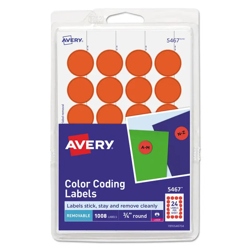 Avery Printable Self-Adhesive Removable Color-Coding Labels, 0.75" dia, Neon Red, 24/Sheet, 42 Sheets/Pack, (5467) (AVE05467) Pack of 1000