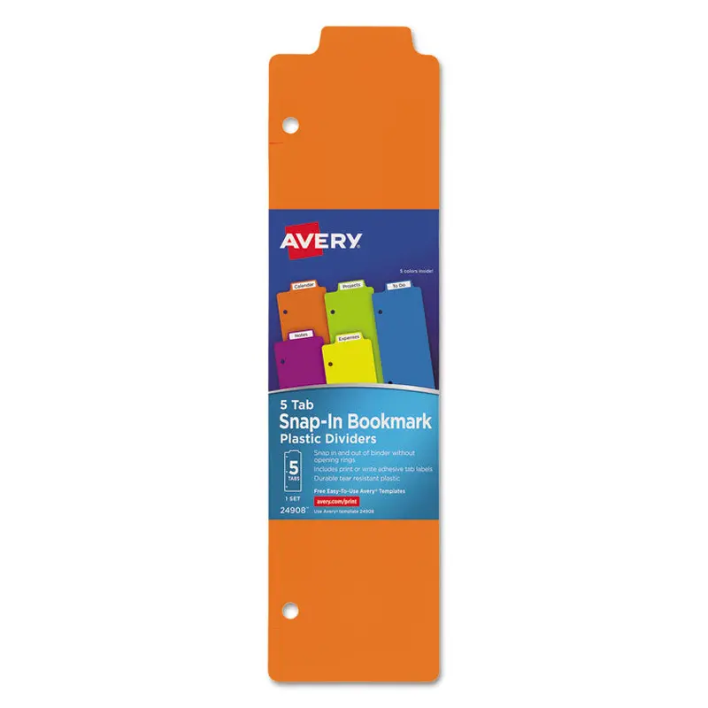 Avery Tabbed Snap-In Bookmark Plastic Dividers, 5-Tab, 11.5 x 3, Assorted, 1 Set (AVE24908) Each