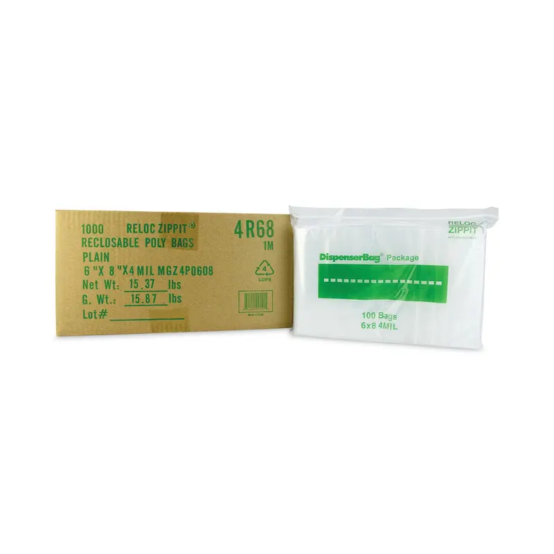 BagCo Zippit Resealable Bags, 4 mil, 6 x 8, Clear, 100 Bags/Pack, 10 Packs/Carton (MGPMGZ4P0608) Case of 1000