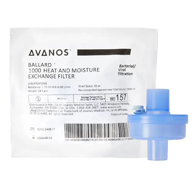 BALLARD* Heat and Moisture Exchanger with Filter 30 mg H2O/L @ VT 1000 mL 1.0 cm H2O @ 30 LPM (313042_CS) 25/CS