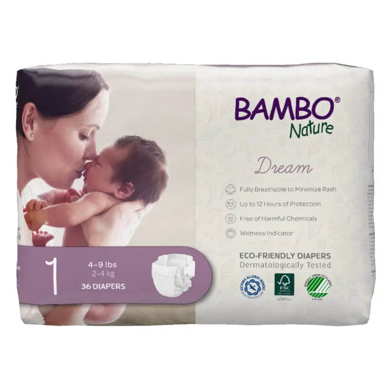 Bambo Nature Dream Unisex Baby Diaper Size 1 Disposable Heavy Absorbency (1191018_BG) 36/BG