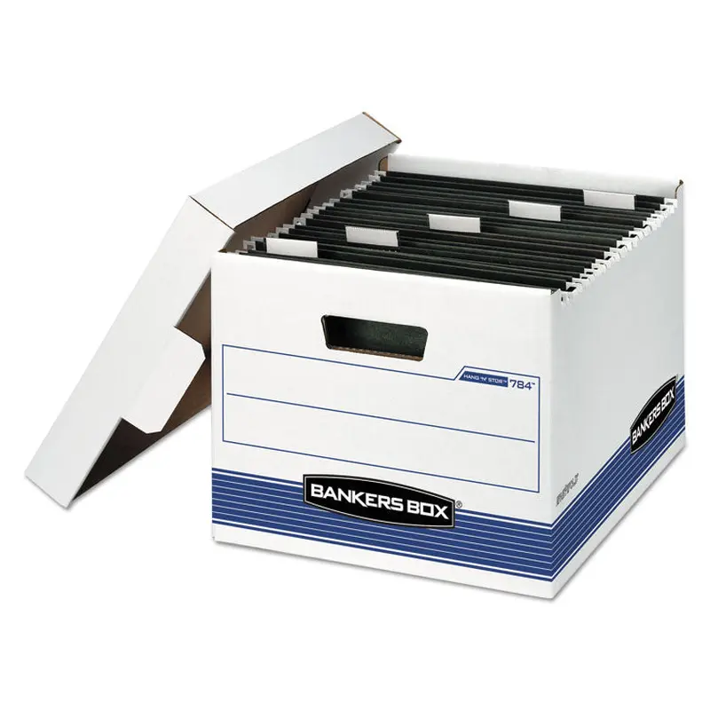 Bankers Box HANG'N'STOR Medium-Duty Storage Boxes, Letter Files, 12.63" x 15.63" x 10", White/Blue, 4/Carton (FEL00784) Carton of 4