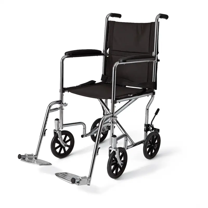 Basic Steel Transport Chair with Permanent Full-Length Arms and Swing-Away Footrests, 300 lb. Capacity, 19" Wide, Chrome, 1 EA (MDS808200) Each