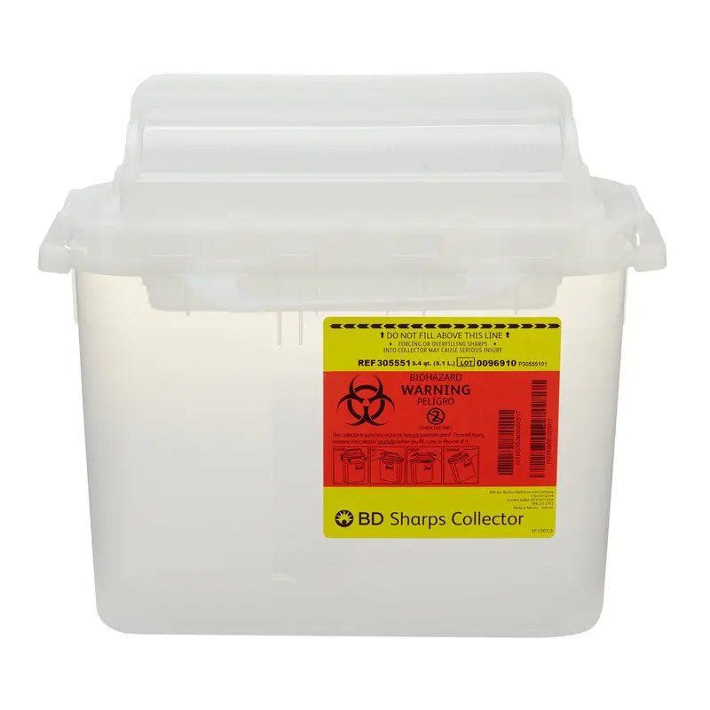 BD Sharps Container Translucent White Base 12 H X 12 W X 4-4/5 D Inch Horizontal Entry 1.35 Gallon (367439_CS) 20/CS