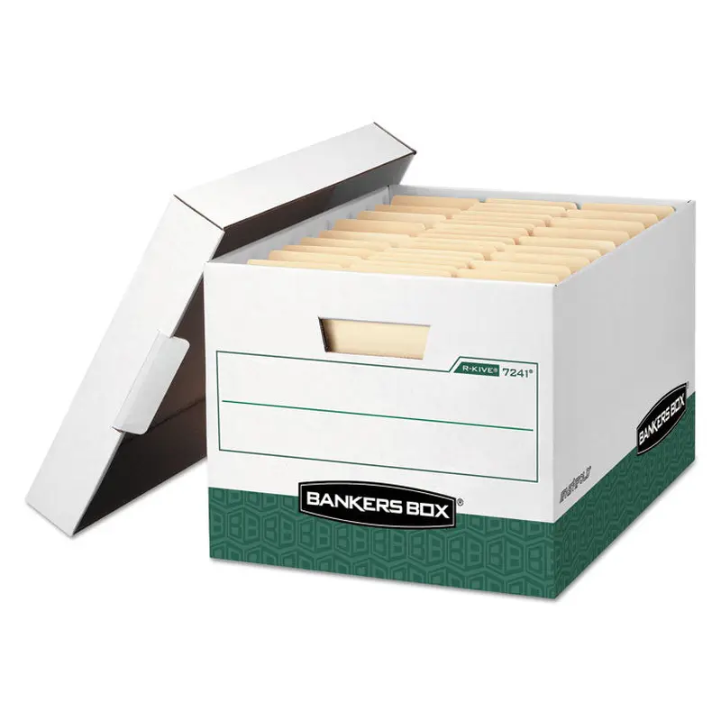 Bankers Box R-KIVE Heavy-Duty Storage Boxes, Letter/Legal Files, 12.75" x 16.5" x 10.38", White/Green, 12/Carton (FEL07241) Carton of 12