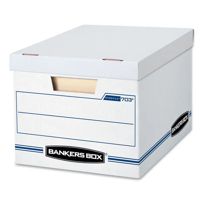 Bankers Box STOR/FILE Basic-Duty Storage Boxes, Letter/Legal Files, 12.5" x 16.25" x 10.5", White/Blue, 4/Carton (FEL0070308) Carton of 4 Boxes