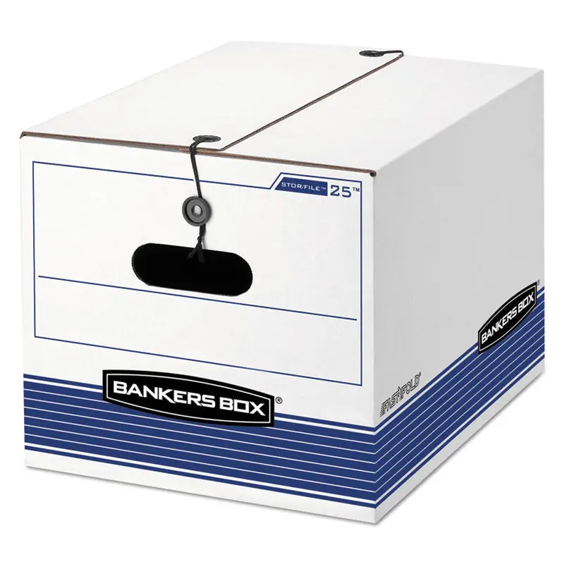 Bankers Box STOR/FILE Medium-Duty Strength Storage Boxes, Letter/Legal Files, 12.25" x 16" x 11", White/Blue, 4/Carton (FEL0002501) Case of 4