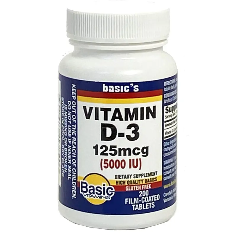 Basic Drug Vitamin Supplement Vitamin D3 5,000 IU Strength Tablet 200 per Bottle (999253_EA) 1/EA