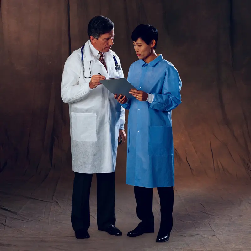 Basic Lab Coat White Large Knee Length 3-Layer SMS Disposable (281491_EA) 1/EA