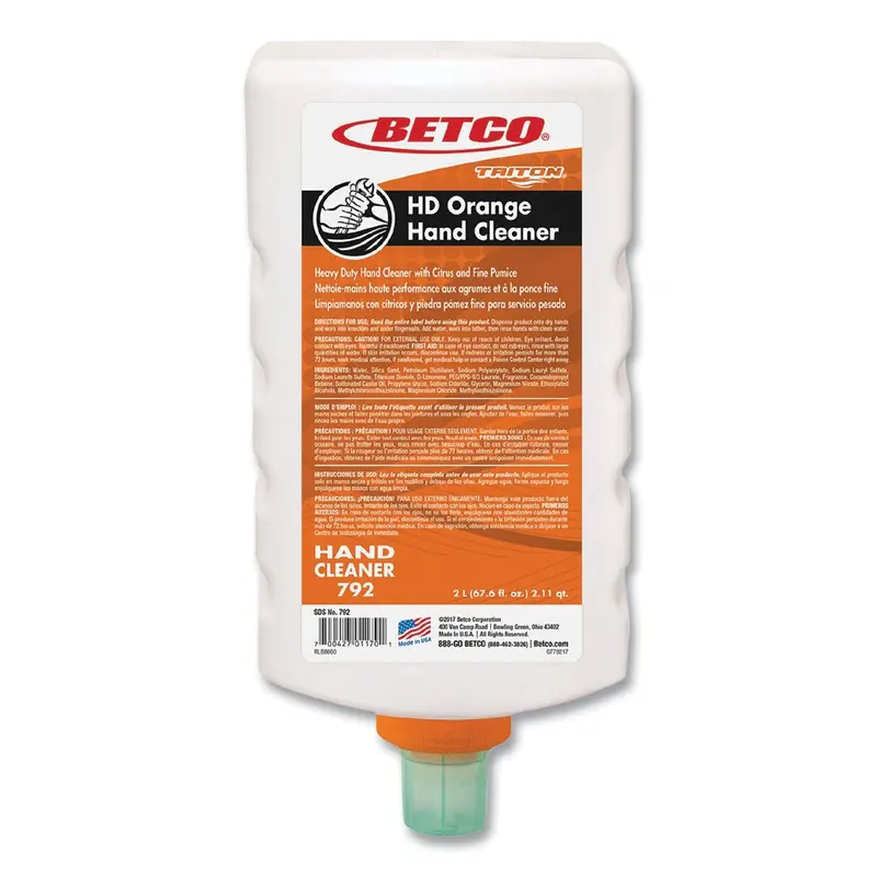 Betco HD Orange Hand Cleaner Refill, Citrus Zest, 2 L Refill Bottle, 6/Carton (BET7926200) Case of 6