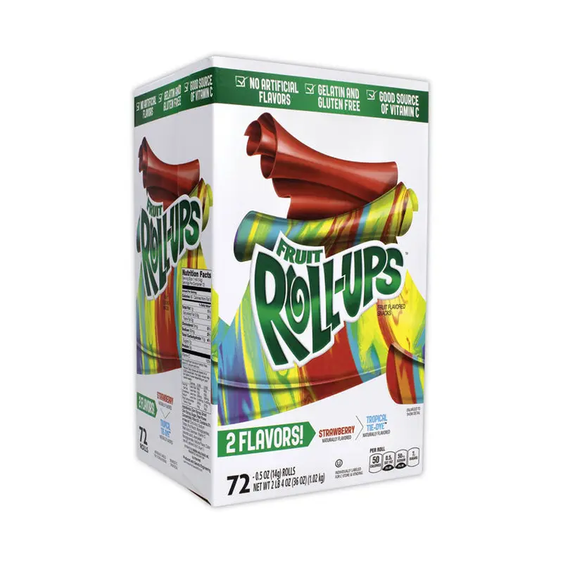 Betty Crocker Fruit Roll-Ups Fruit Snacks, Strawberry and Tropical Tie-Dye Flavors, 0.5 oz, 72 Pouches/Carton, Ships in 1-3 Business Days (GRR22001037) Each