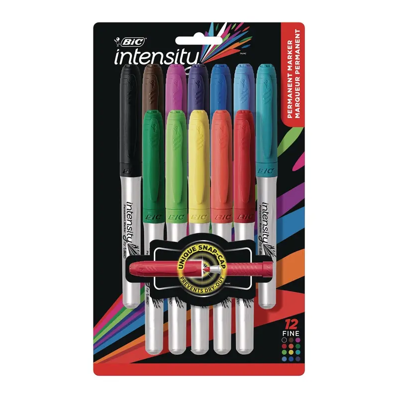 BIC Intensity Fine Tip Permanent Marker, Fine Bullet Tip, Assorted Colors, Dozen (BICGPMAP12NAST) Pack of 12