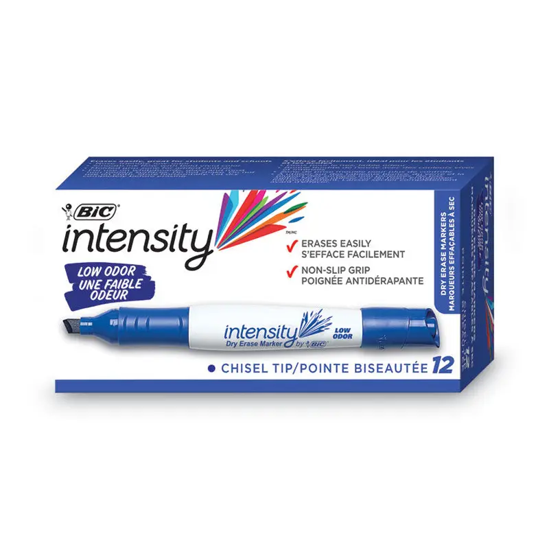 BIC Intensity Low Odor Chisel Tip Dry Erase Marker, Broad Chisel Tip, Blue, Dozen (BICGDEM11BE) Box of 12
