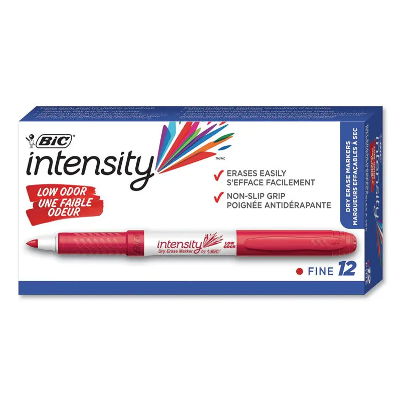 BIC Intensity Low Odor Fine Point Dry Erase Marker, Fine Bullet Tip, Red, Dozen (BICGDE11RD) Box of 12