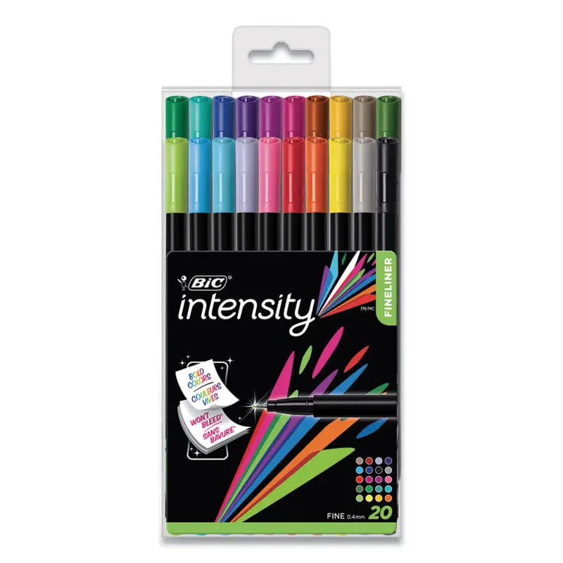BIC Intensity Porous Point Pen, Stick, Fine 0.4 mm, Assorted Ink and Barrel Colors, 20/Pack (BICBCFPA201AST) Pack of 21