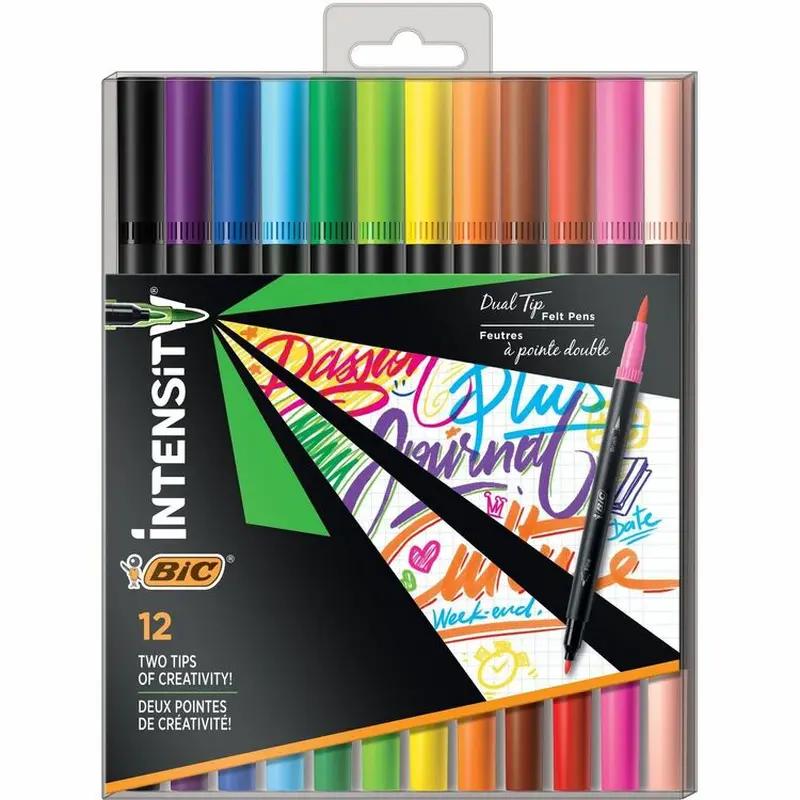 BIC Marker, Dual Tip, 5-1/10"Wx6-3/10"Lx2/5"H, 12/PK, Assorted (BICFPINDP12AST) Pack of 12
