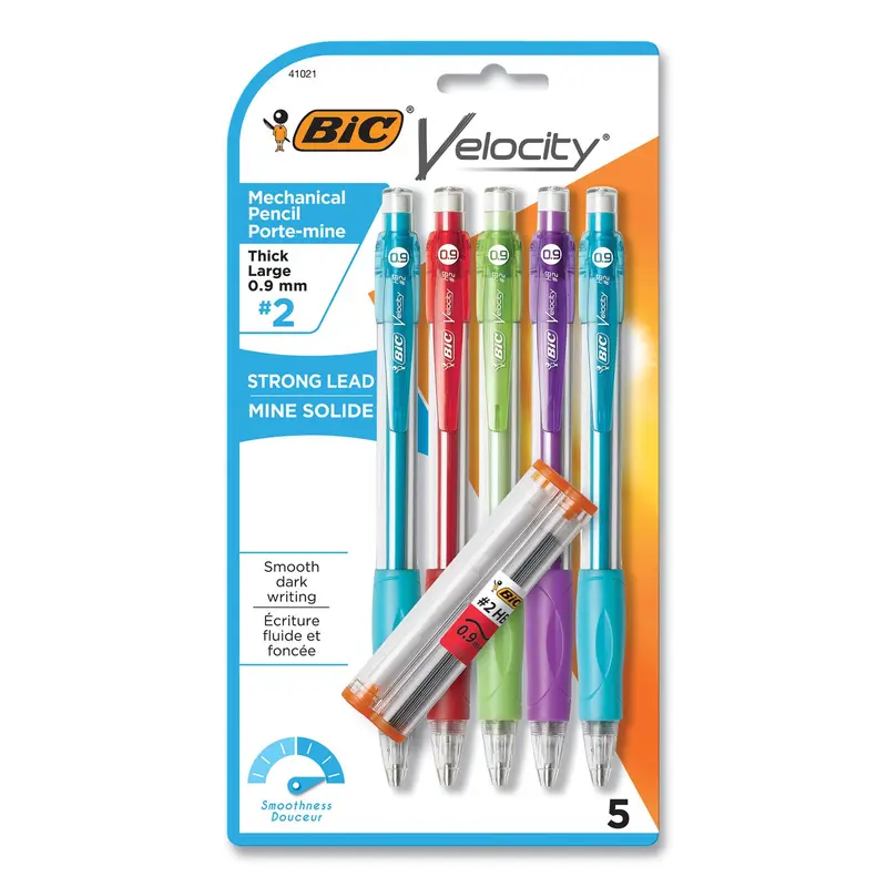 BIC Mechanical Pencil, Refillable, Rubbergrip, .9mm, Assorted (BICMVP51) Pack of 5