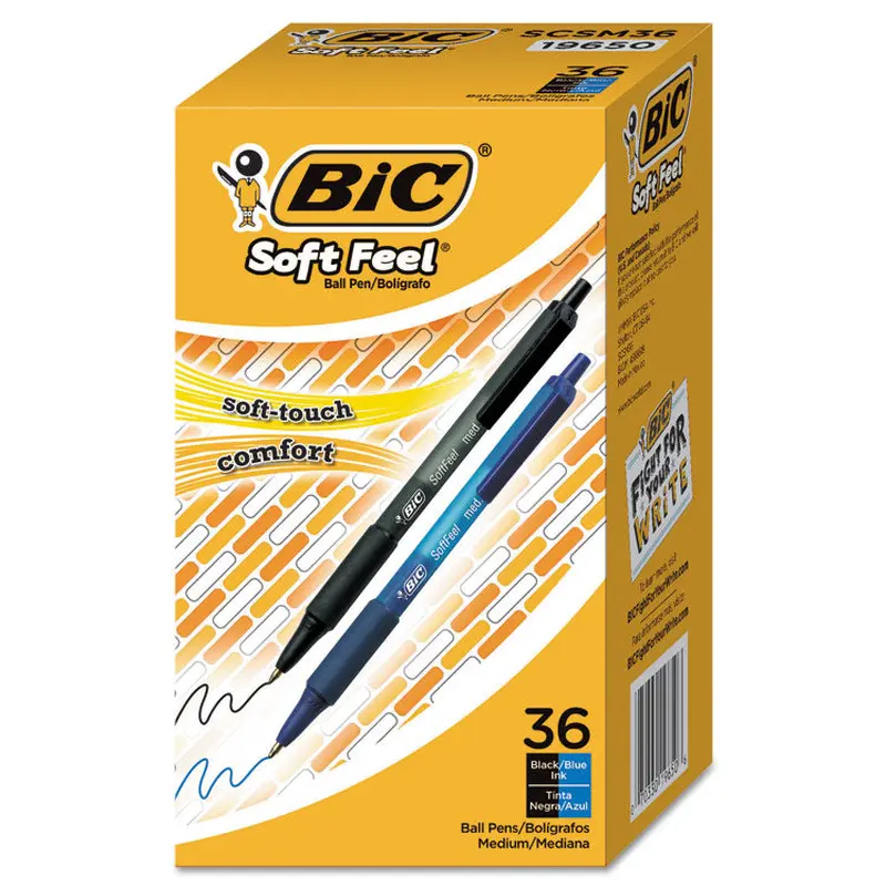 BIC Soft Feel Ballpoint Pen Value Pack, Retractable, Medium 1 mm, Assorted Ink and Barrel Colors, 36/Pack (BICSCSM361AST) Pack of 36