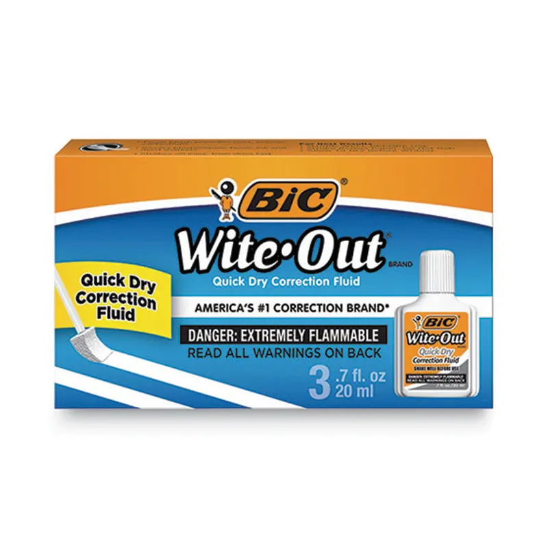 BIC Wite-Out Quick Dry Correction Fluid, 20 mL Bottle, White, 3/Pack (BICWOFQD324) Pack of 3