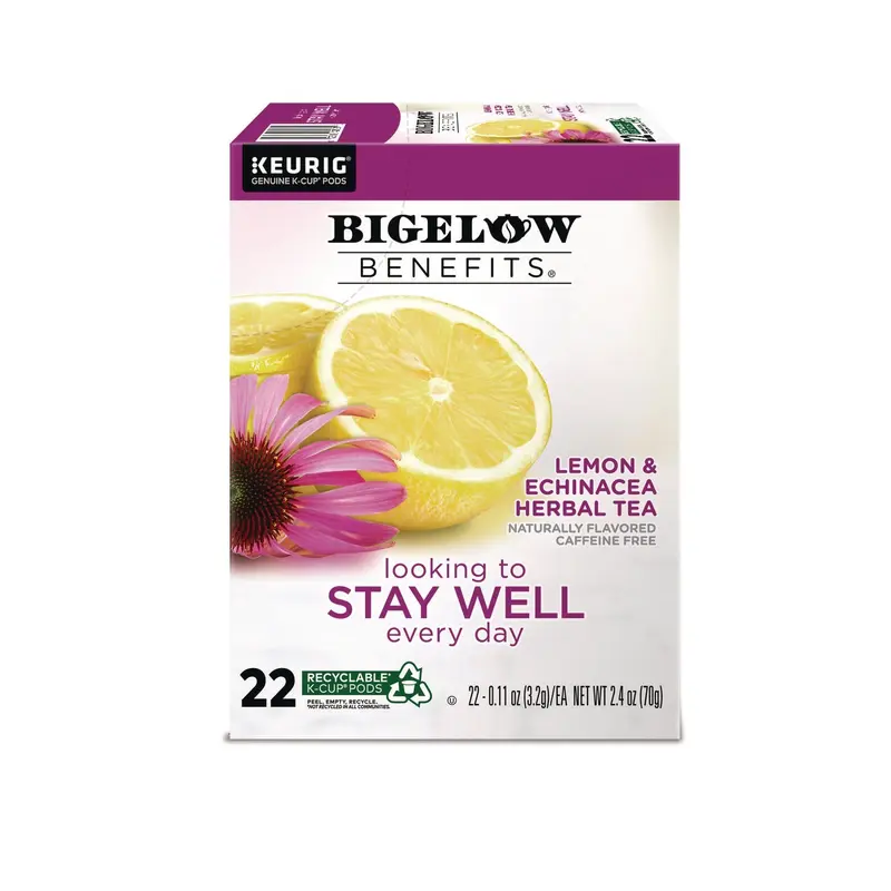 Bigelow Benefits Lemon and Echinacea Herbal K-Cup, 0.11 oz, 22/Box (GMT2025) Box of 22